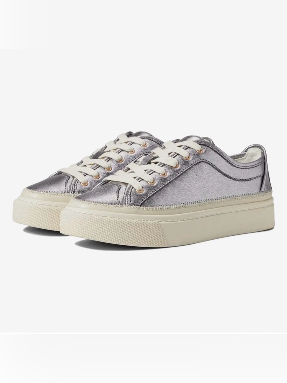 AllSaints Silver Metallic Low-Top Sneakers with Cream Sole